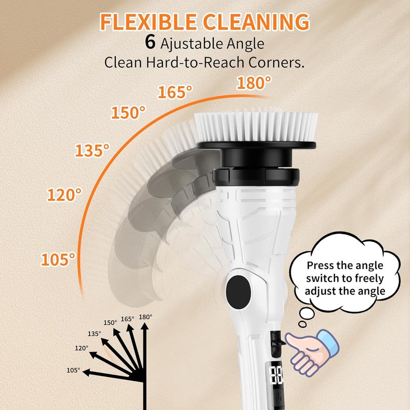 KELAWE Electric Spin Scrubber, Power Electric Scrubber for Cleaning, Shower Cordless Cleaning Brush with 6 Adjustable Angles,8 Brush Heads, 3 Speed Mode, Electric Cleaning Brush for Bathroom/Tub/Floor/Tile - Image 3
